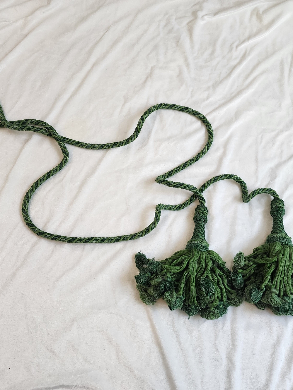 Vintage Green Passementerie Curtain Tieback Double Tassels Ornate Drapery Cord